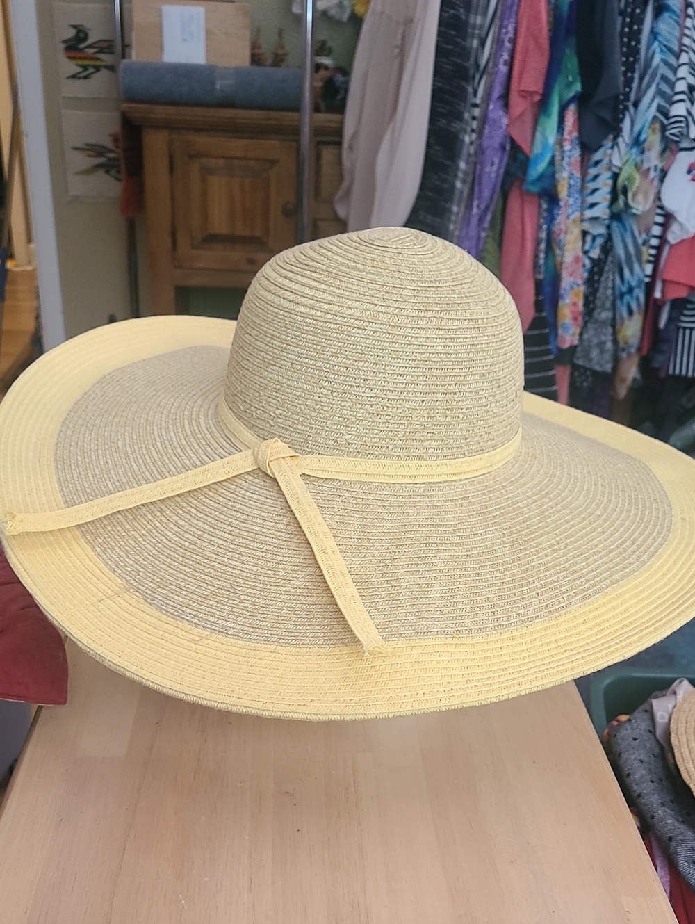 Women's Wide-Brim Straw Sun Hat with Yellow Trim